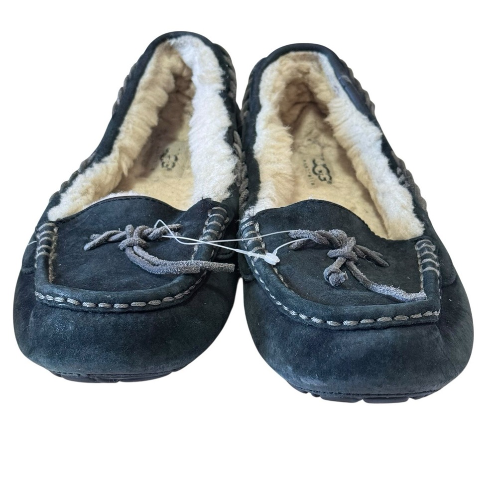 Uggs Australia Tate Black Suede Shearling Lined Moccasin/Slippers W 9‎ M 7